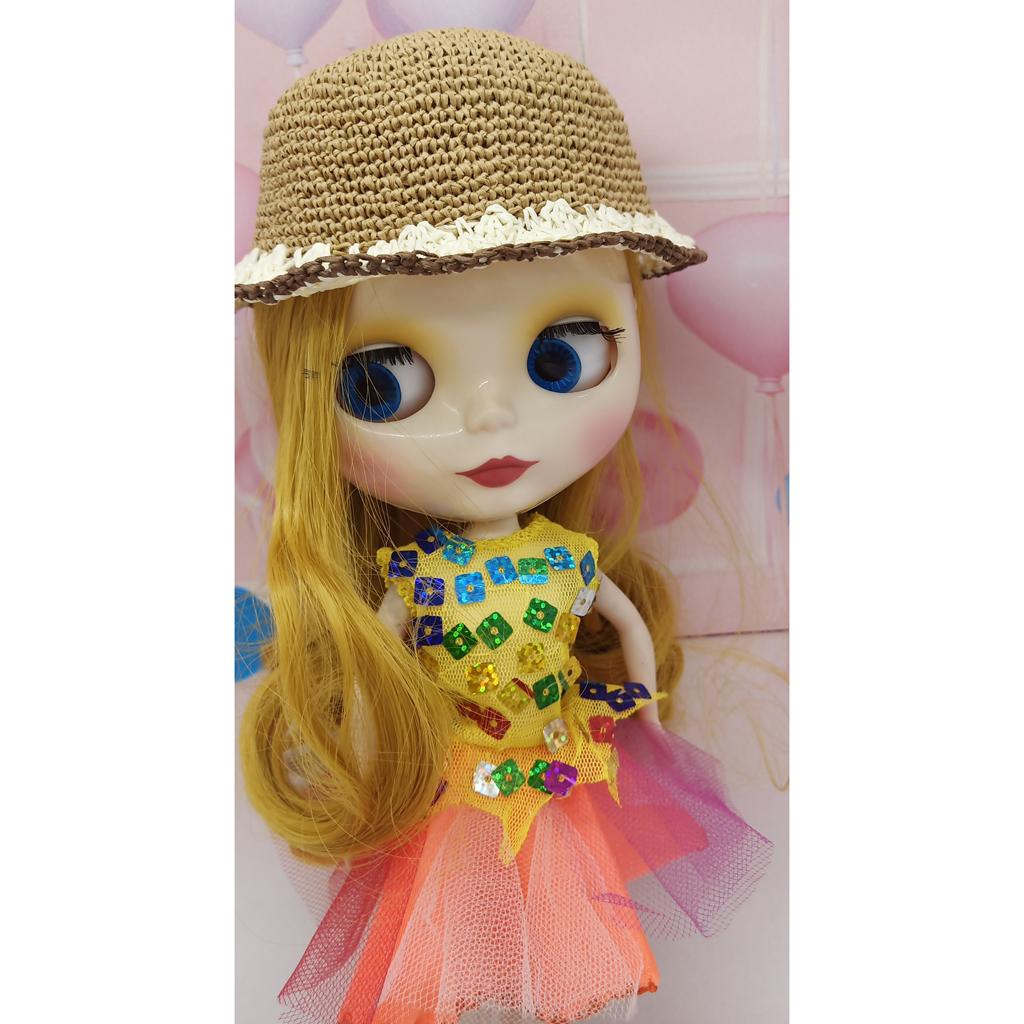 1/3 Fashion Long Curly Wig Hairpiece for BJD Blythe Doll DIY Accessory Khaki