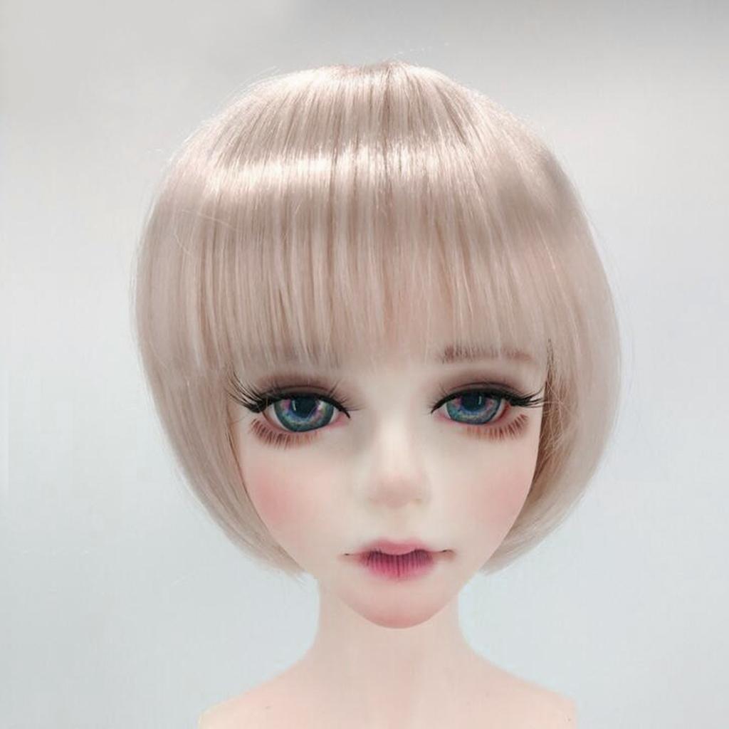Cute Bangs Short Hair Wig Hairpiece for 1/4 Doll DIY Making Accs White