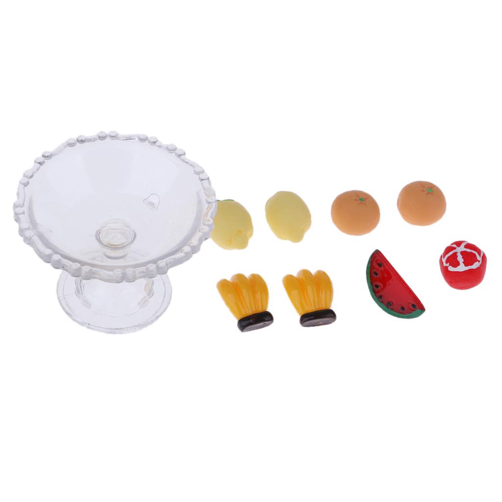 9Pcs Kitchen Food Set Plastic Fruit and Plate Model Dollhouse Miniature 1/12