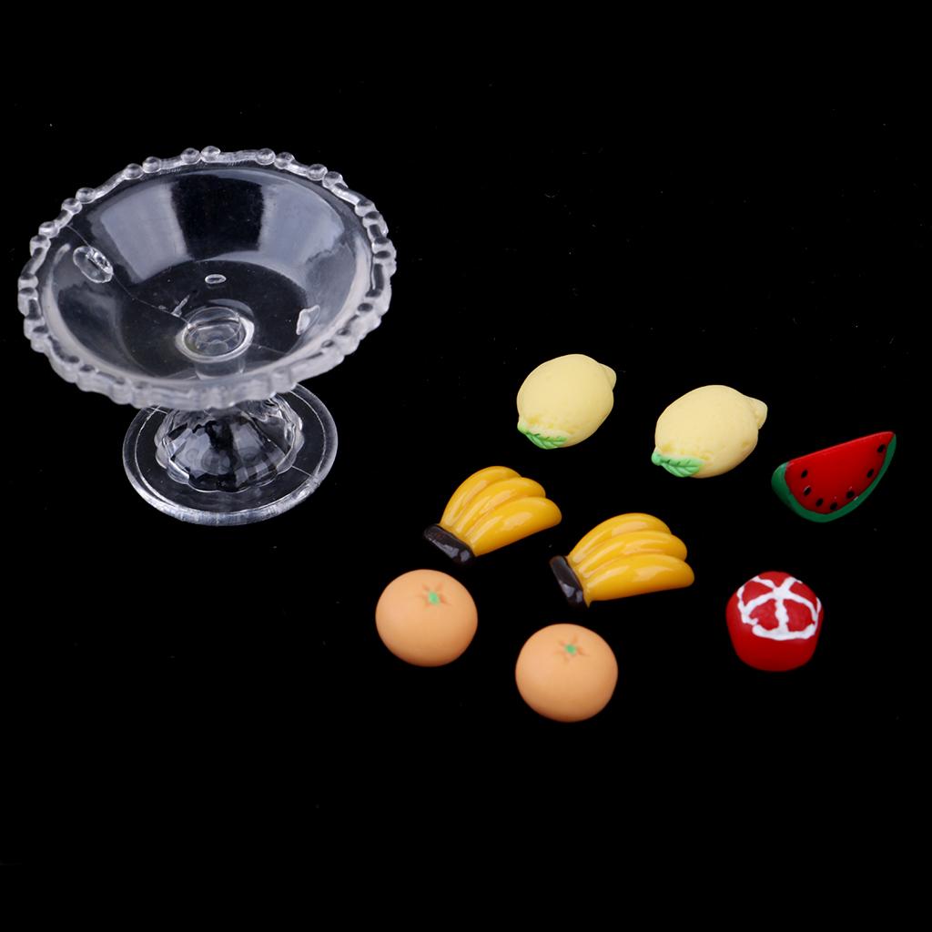 9Pcs Kitchen Food Set Plastic Fruit and Plate Model Dollhouse Miniature 1/12