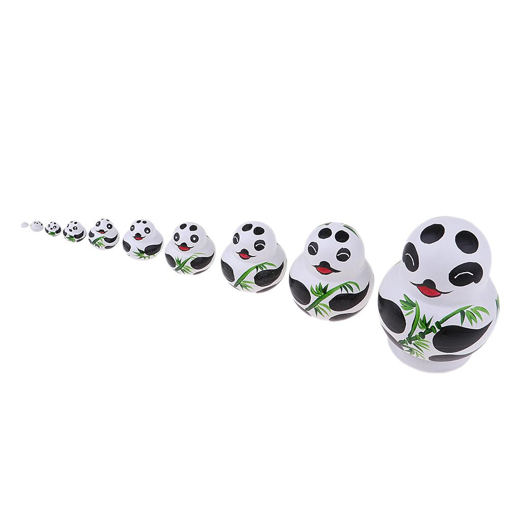 Wooden Russian Nesting Dolls Panda Bamboo Matryoshka Hand Painted 10 Pieces
