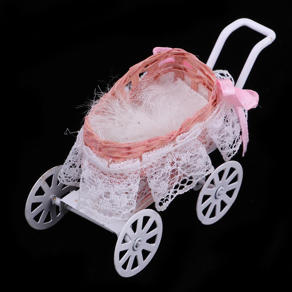 Mini Alloy Baby Push Cart Pushchair 1/12 Dollhouse Miniatures Kids Toys