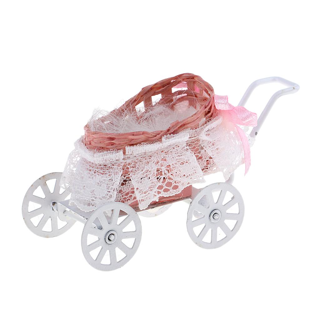 Mini Alloy Baby Push Cart Pushchair 1/12 Dollhouse Miniatures Kids Toys