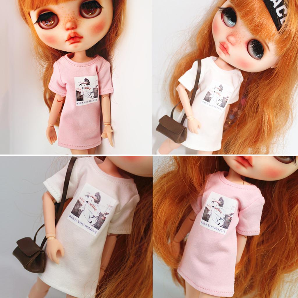 Fashion Printing T-Shirt Outfit for 1/6 Blythe Doll Dress Up Accessory White