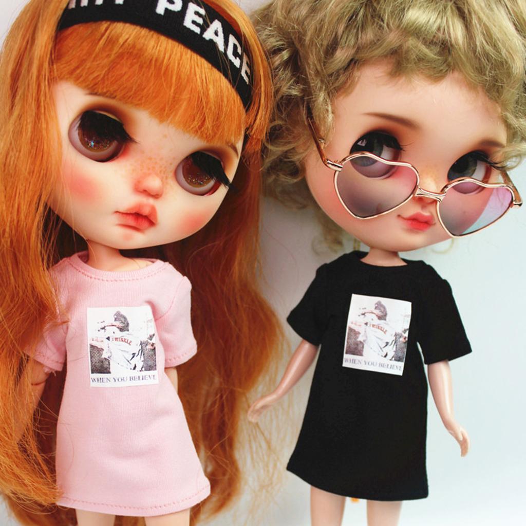 Fashion Printing T-Shirt Outfit for 1/6 Blythe Doll Dress Up Accessory Pink