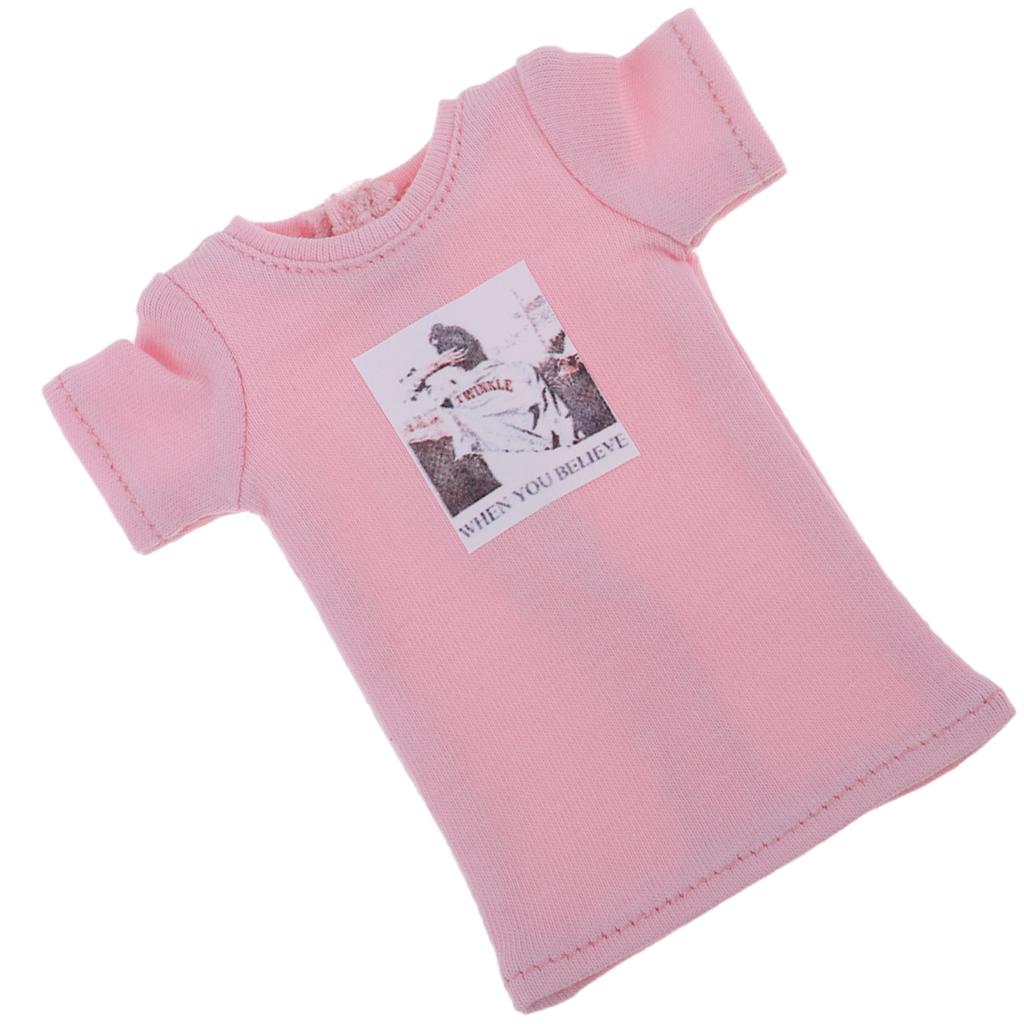 Fashion Printing T-Shirt Outfit for 1/6 Blythe Doll Dress Up Accessory Pink