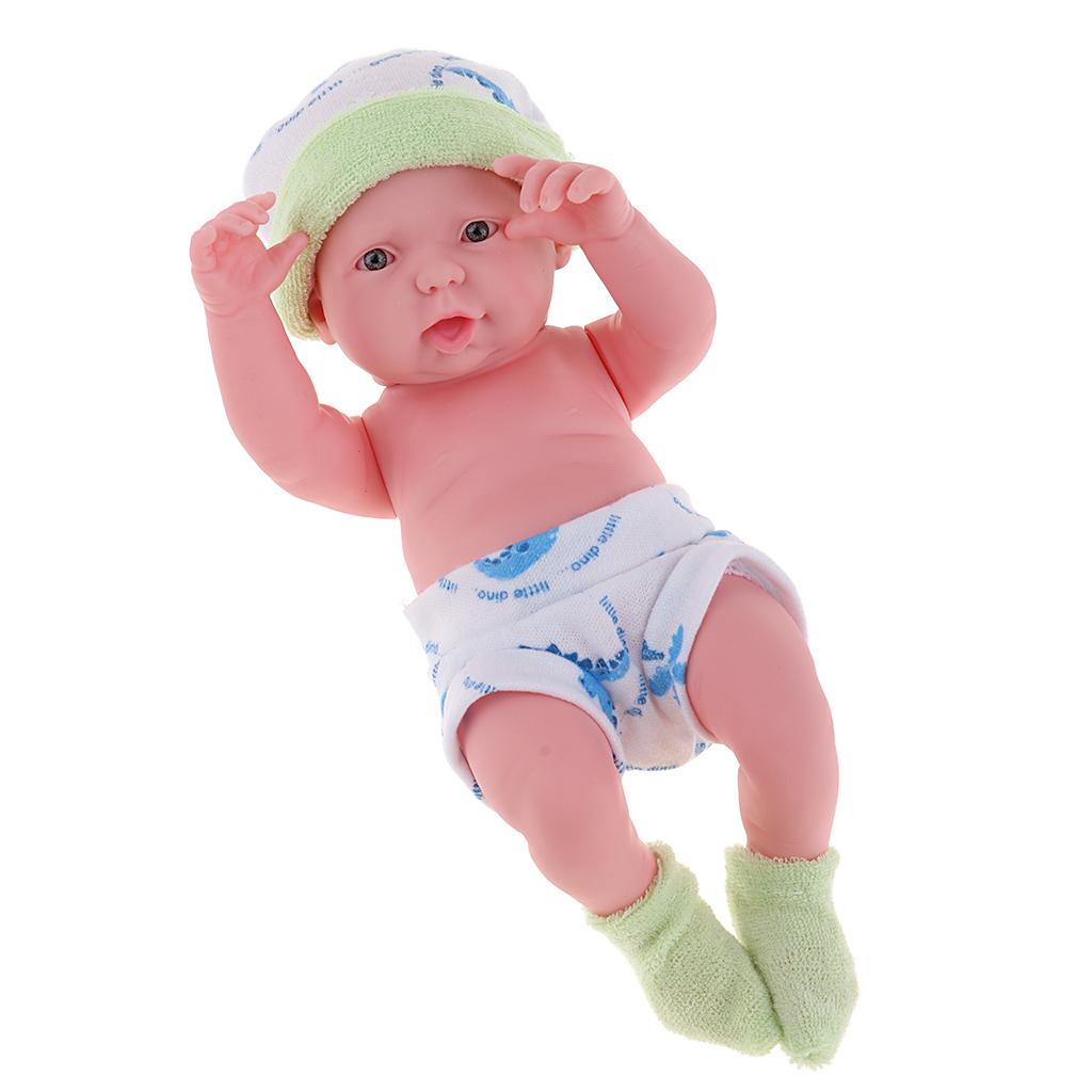 25cm Soft Vinyl Realistic Infant Newborn Baby Doll Kids Toy in Green Clothes