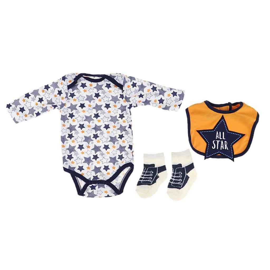 Star Printed Rompers Bib Socks Suit for 20"-22" Reborn Baby Boy Doll Clothes
