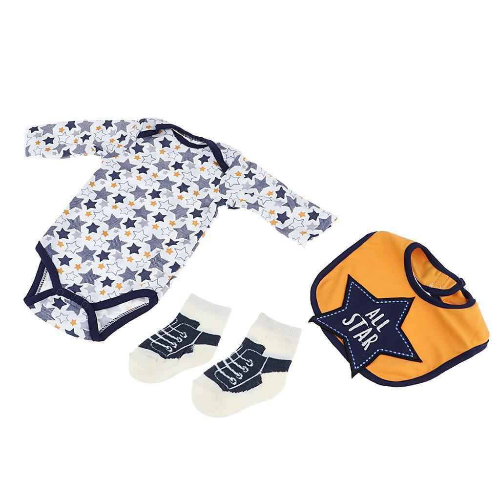 Star Printed Rompers Bib Socks Suit for 20"-22" Reborn Baby Boy Doll Clothes