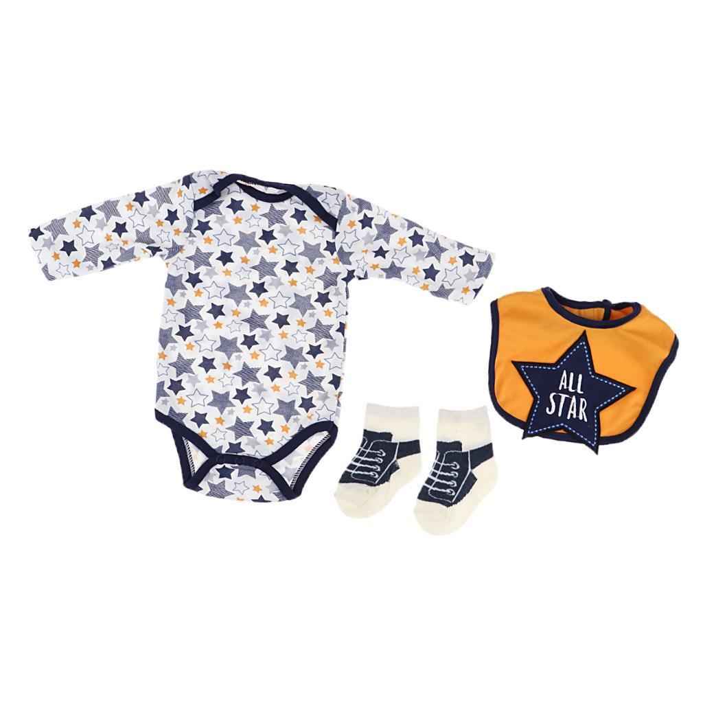 Star Printed Rompers Bib Socks Suit for 20"-22" Reborn Baby Boy Doll Clothes