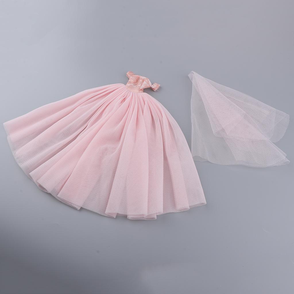 Fashion Strapless Wedding Dress Princess Skirt for 1/6 Doll Accs Pink