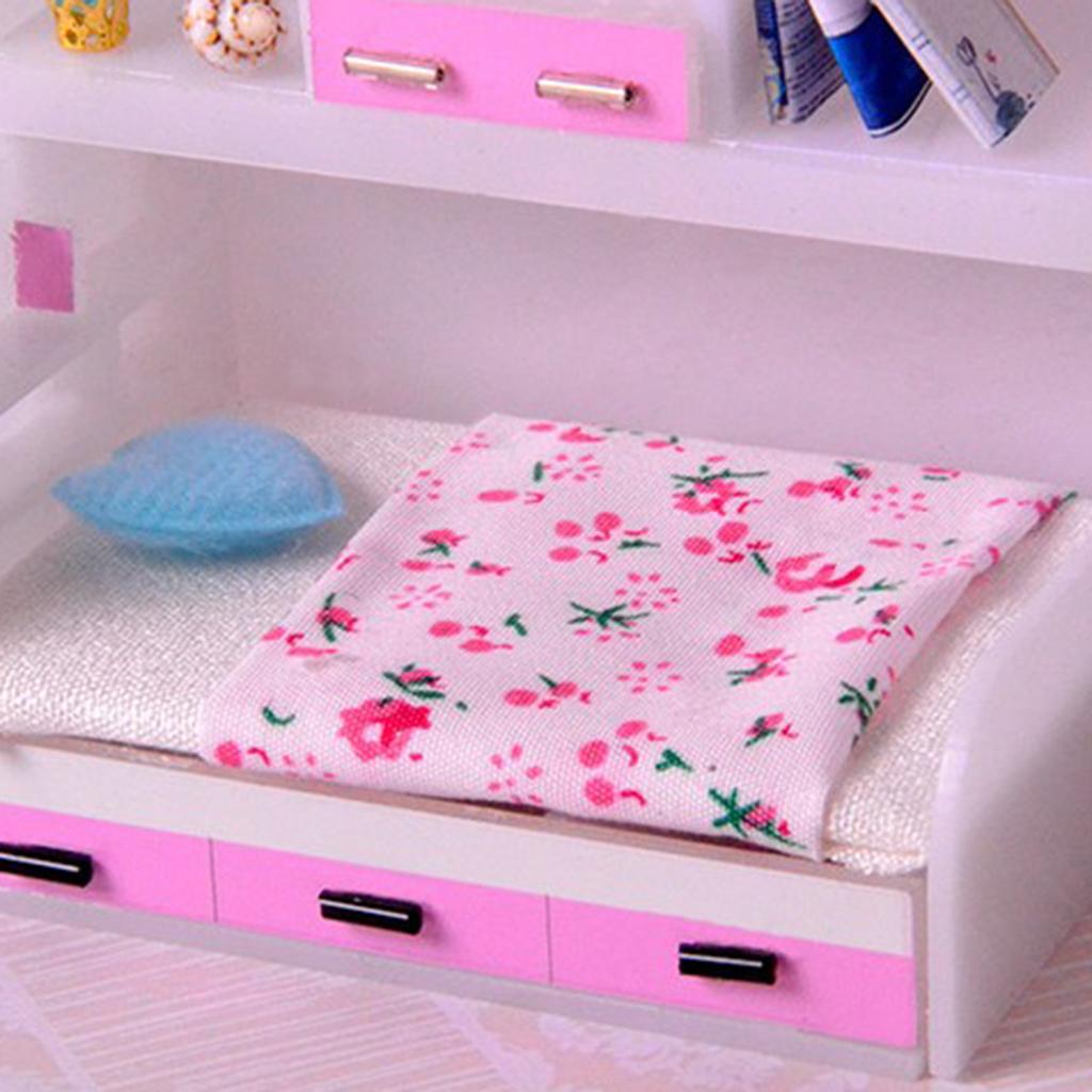1/12 Dollhouse Miniature Furniture Bed with Cabinet Bedroom Accessory Pink
