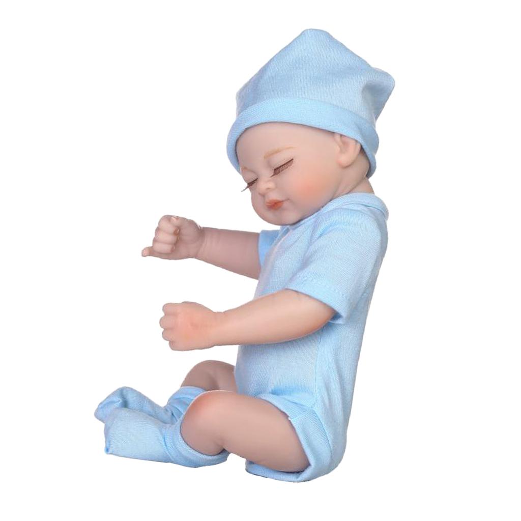26cm Lovely Soft Silicone Realistic Infant Newborn Baby Doll in Blue Clothes