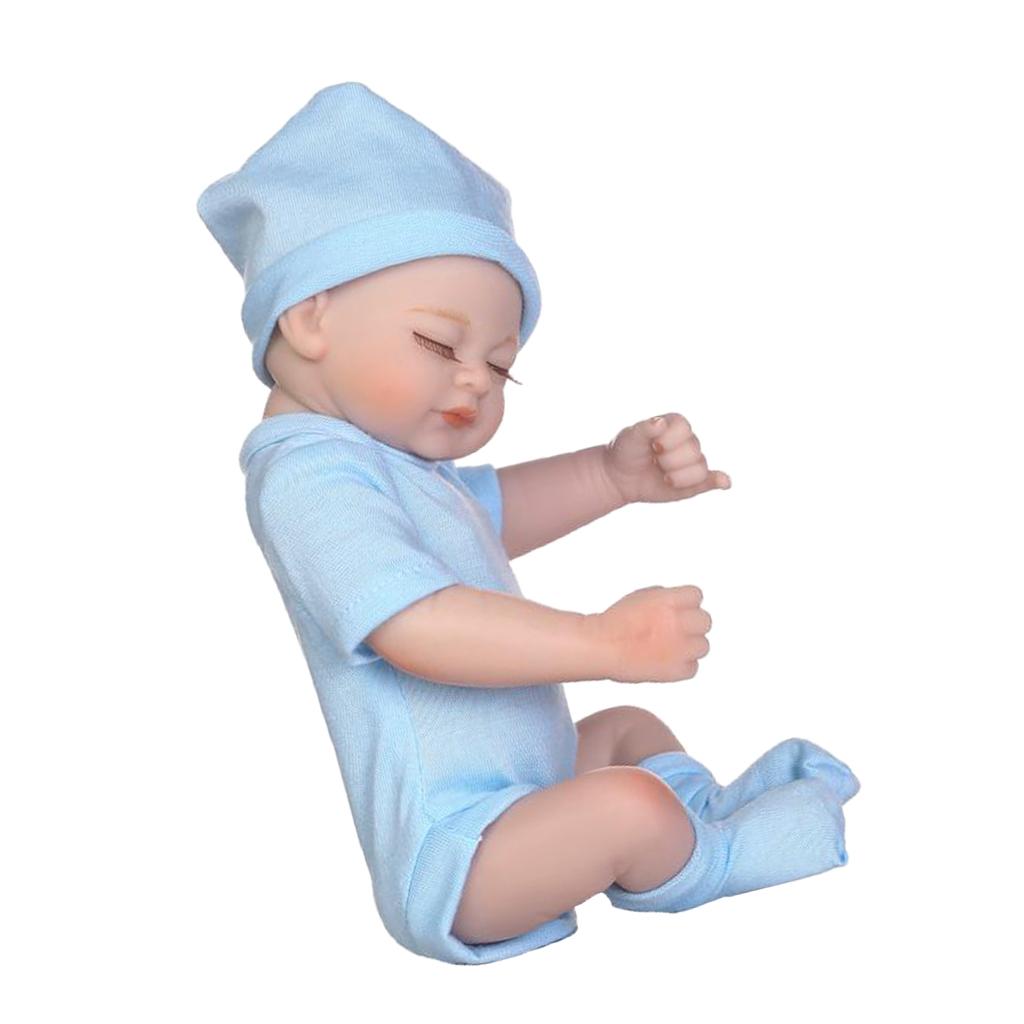 26cm Lovely Soft Silicone Realistic Infant Newborn Baby Doll in Blue Clothes