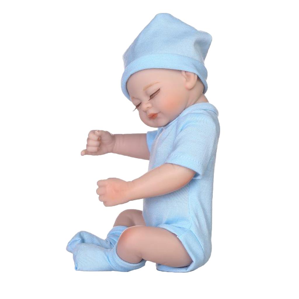 26cm Lovely Soft Silicone Realistic Infant Newborn Baby Doll in Blue Clothes