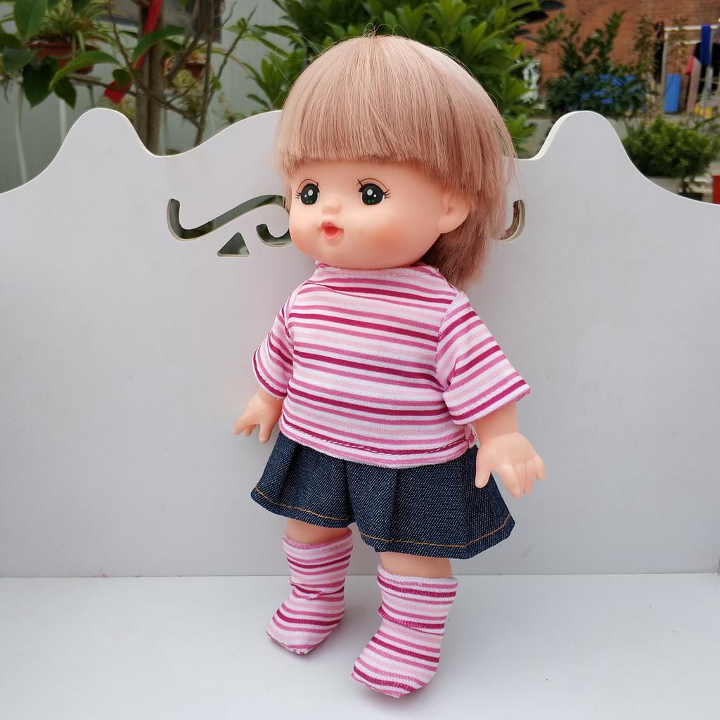 Adorable Tee Denim Miniskirt Sock Costume Set For MellChan Newborn Baby Doll