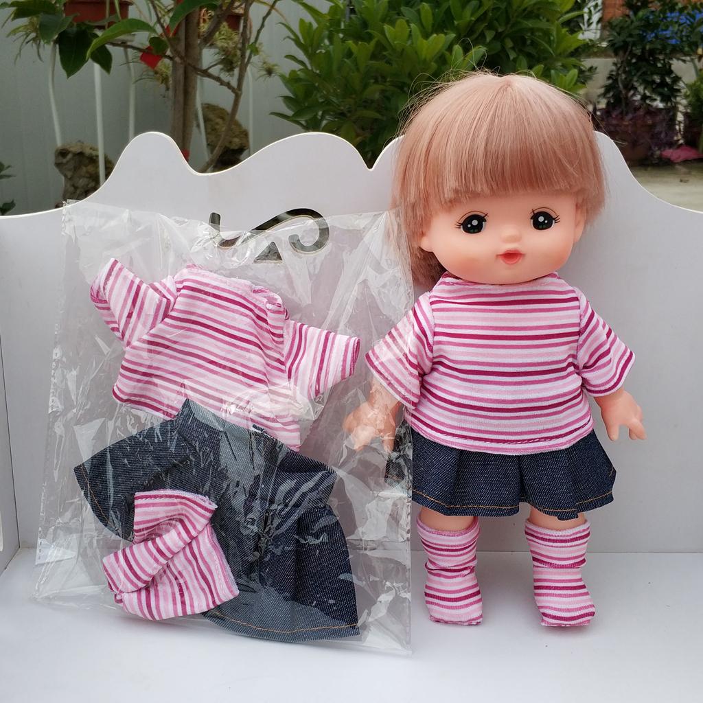 Adorable Tee Denim Miniskirt Sock Costume Set For MellChan Newborn Baby Doll