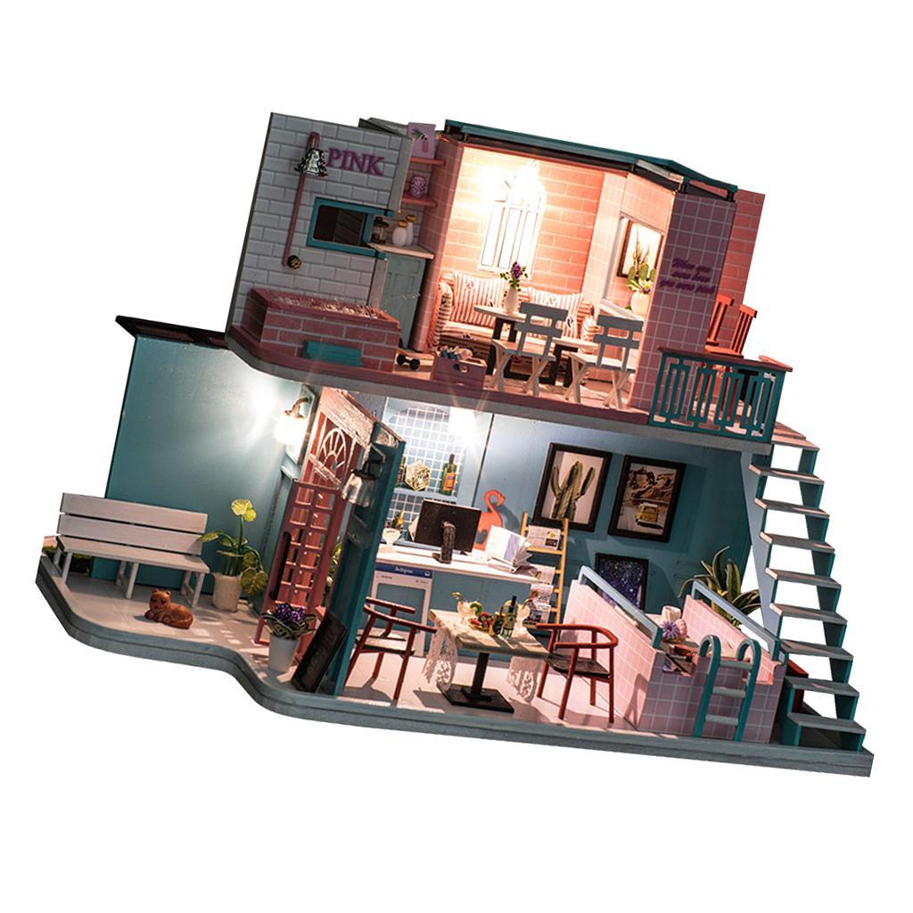 1:24 DIY Miniature Dollhouse Doll House Furnitures Kids Gift -Pink Cafe
