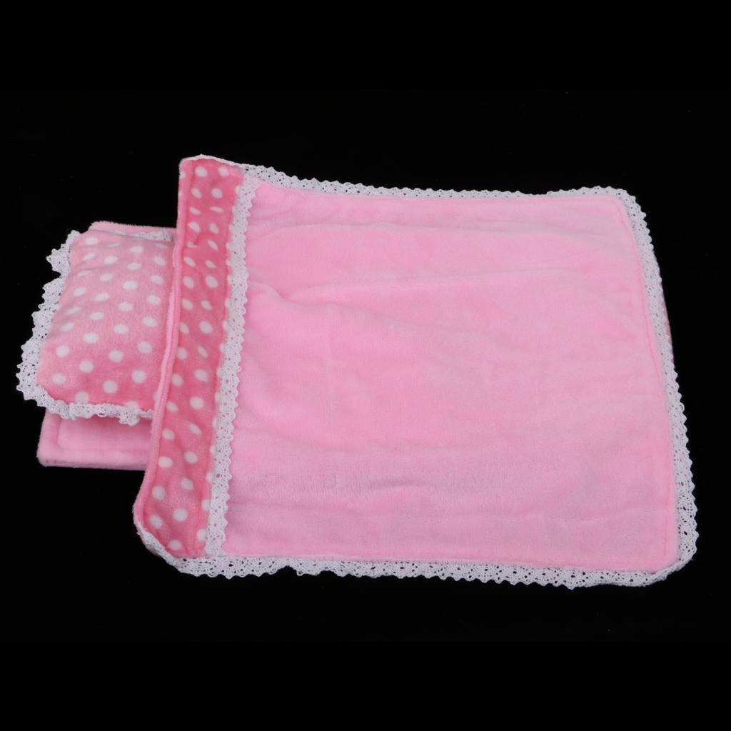 2xLovely Dollhouse Bedding Set for 25cm MellChan Dolls Accessories Pink Dot