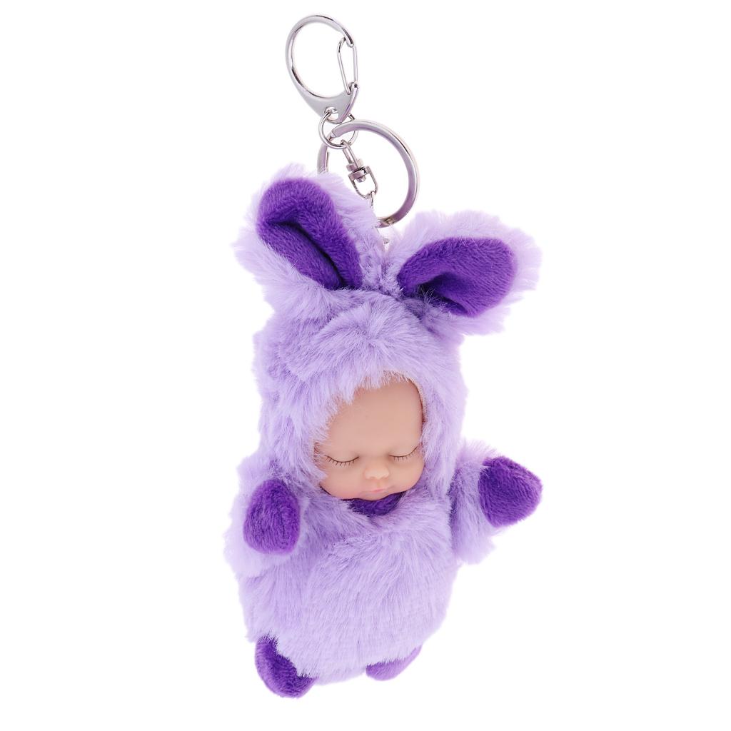 Cute Sleeping Baby Doll Key Chain Keyring Bag Car Charm Pendant Light Purple