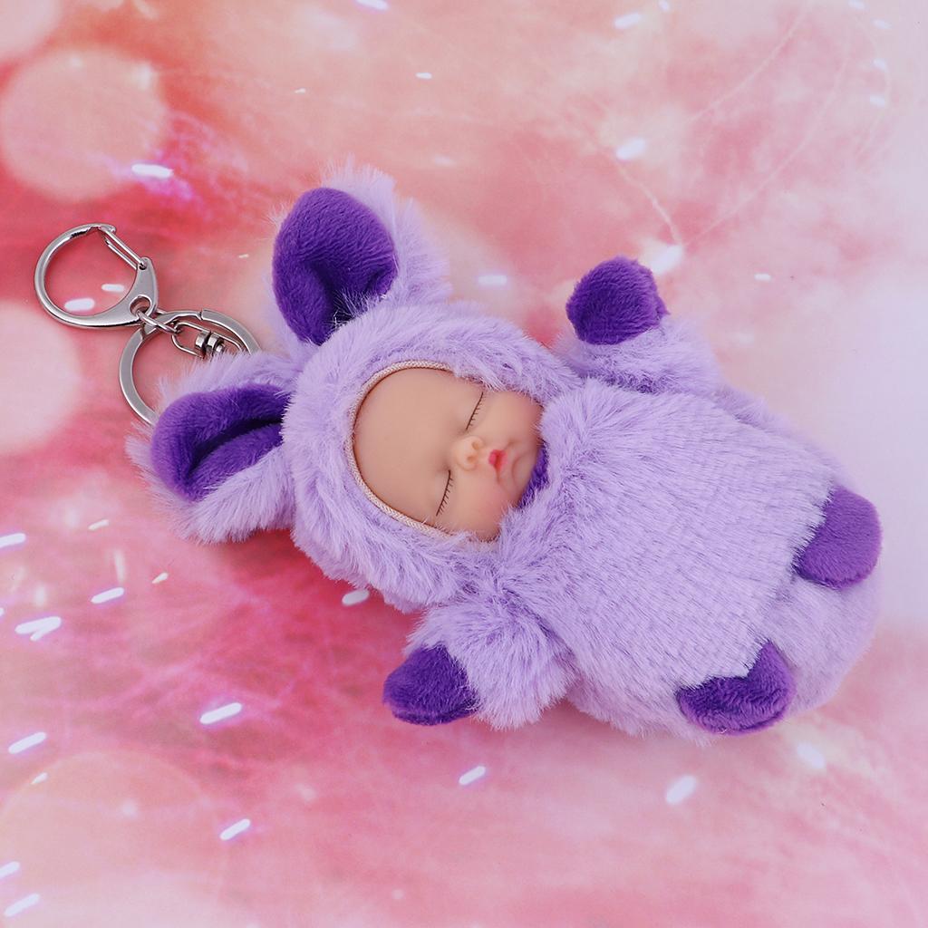 Cute Sleeping Baby Doll Key Chain Keyring Bag Car Charm Pendant Light Purple