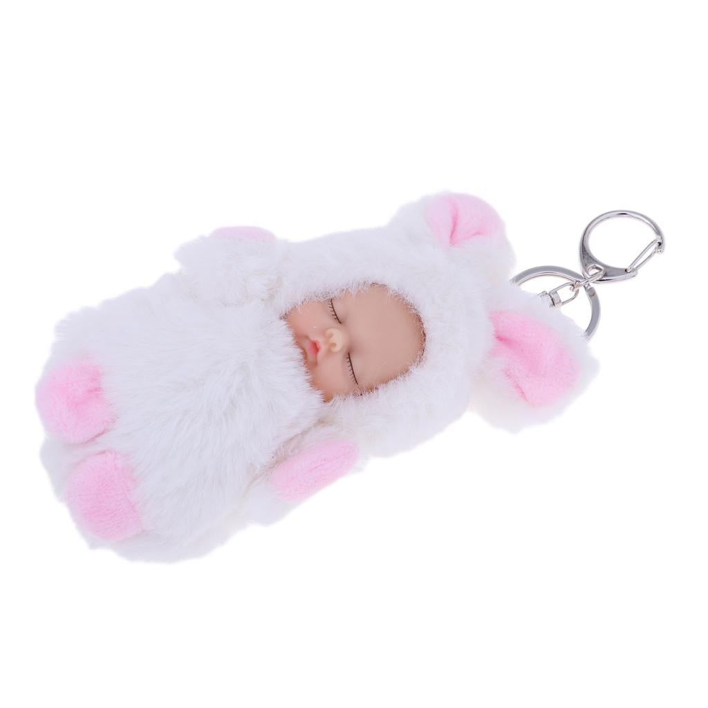 Cute Sleeping Baby Doll Key Chains Keyring Bags Car Charm Pendant White