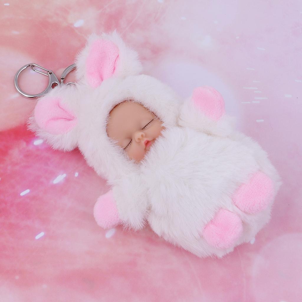 Cute Sleeping Baby Doll Key Chains Keyring Bags Car Charm Pendant White