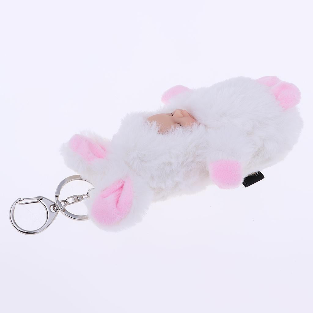 Cute Sleeping Baby Doll Key Chains Keyring Bags Car Charm Pendant White