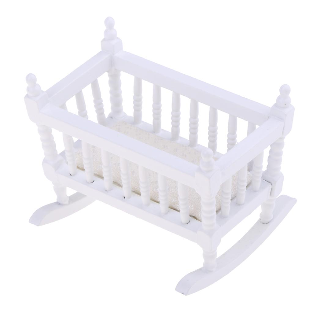 White Baby Cradle Bed Bedroom Furniture Accessory for 1/12 Dollhouse