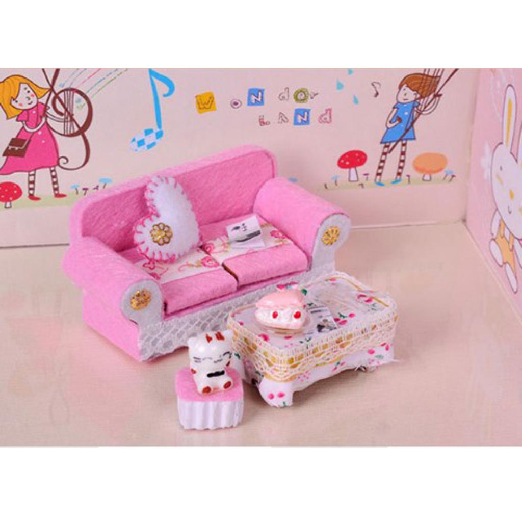 1:24 Miniature Sofa End Table Set Dollhouse Living Room Furniture Accs Pink