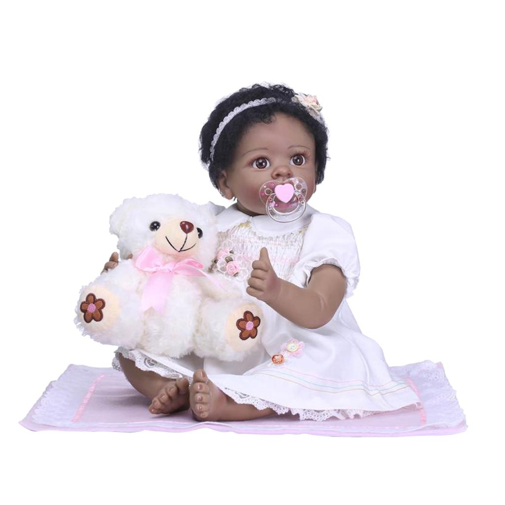 Lovely 22inch Reborn Doll Soft Silicone Newborn Baby Girl Doll Black Skin