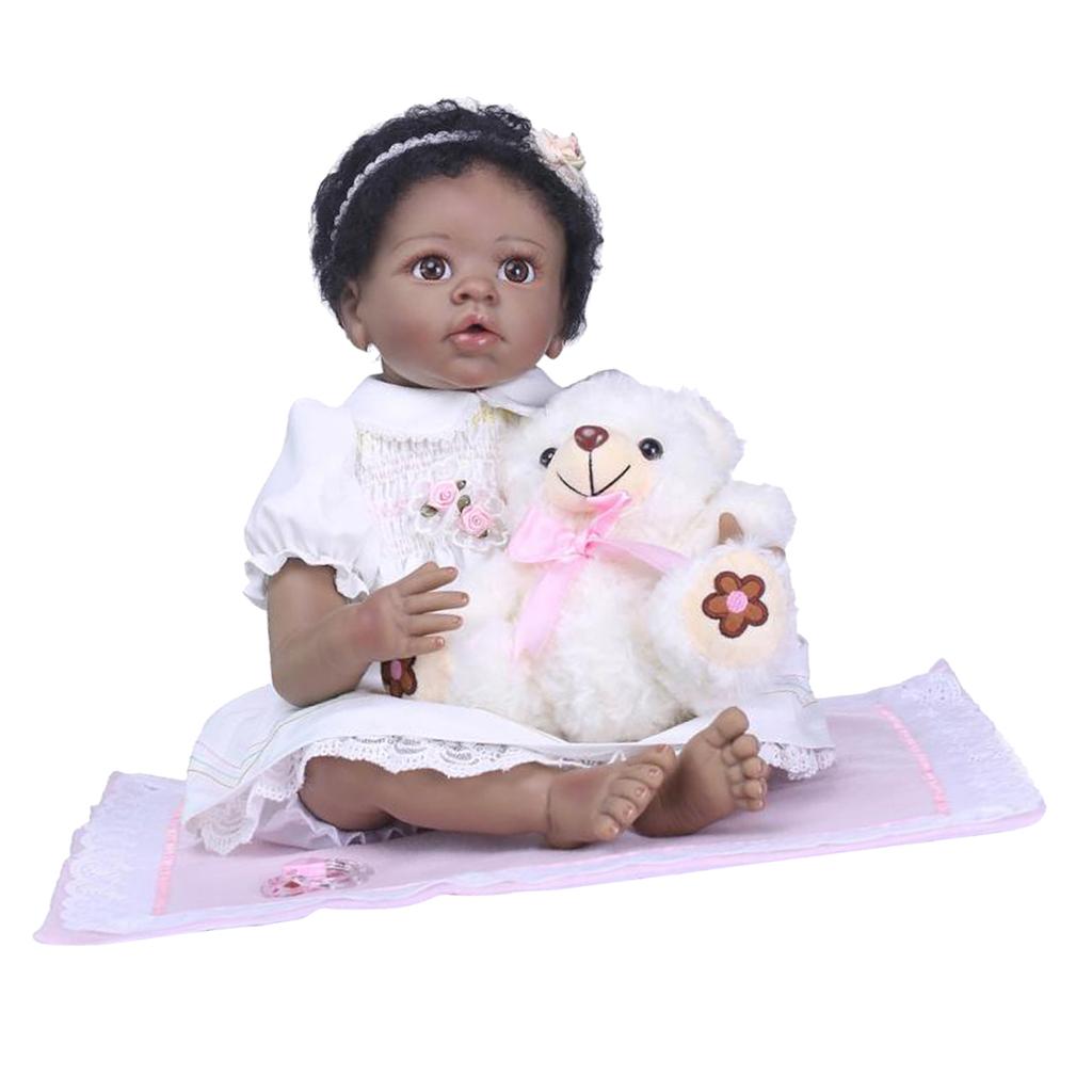 Lovely 22inch Reborn Doll Soft Silicone Newborn Baby Girl Doll Black Skin