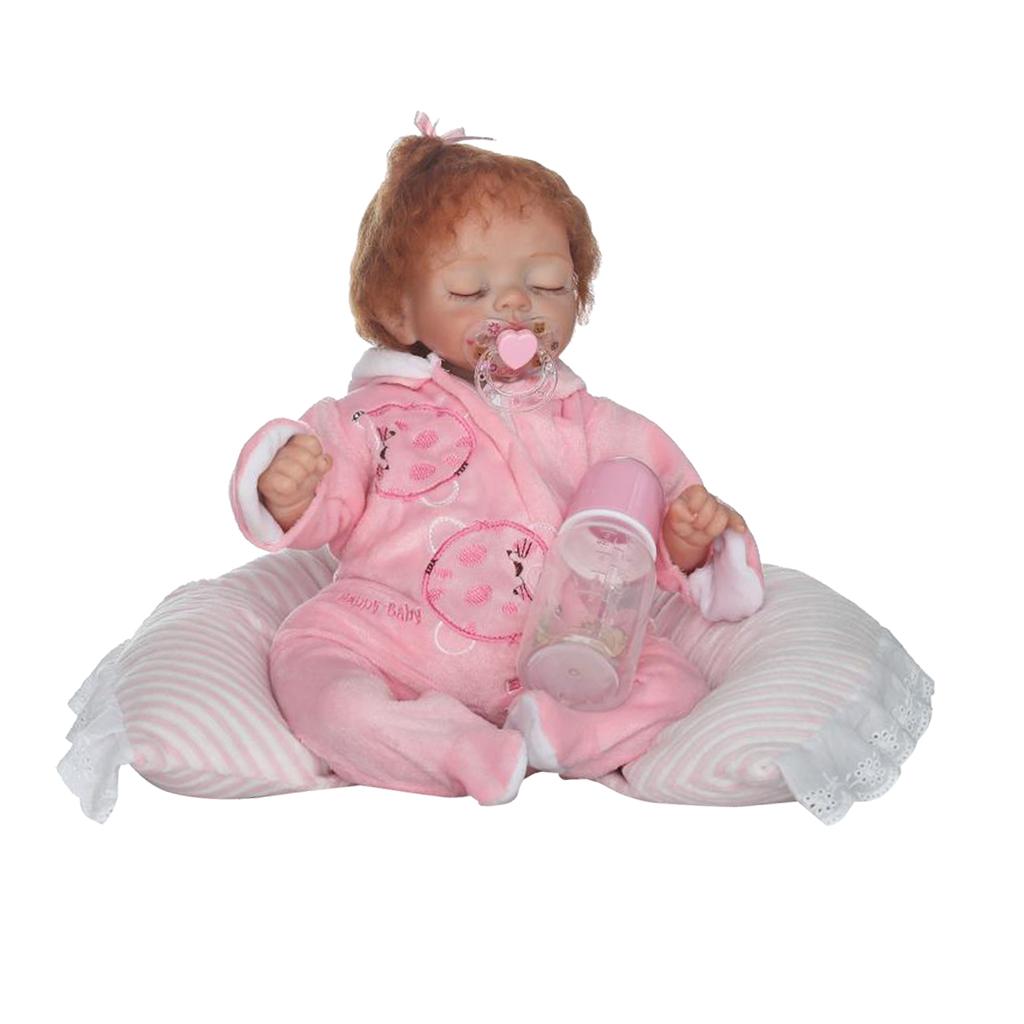 17inch Lifelike Vinyl Newborn Baby Girl Doll with Pacifier Bottle Pillow
