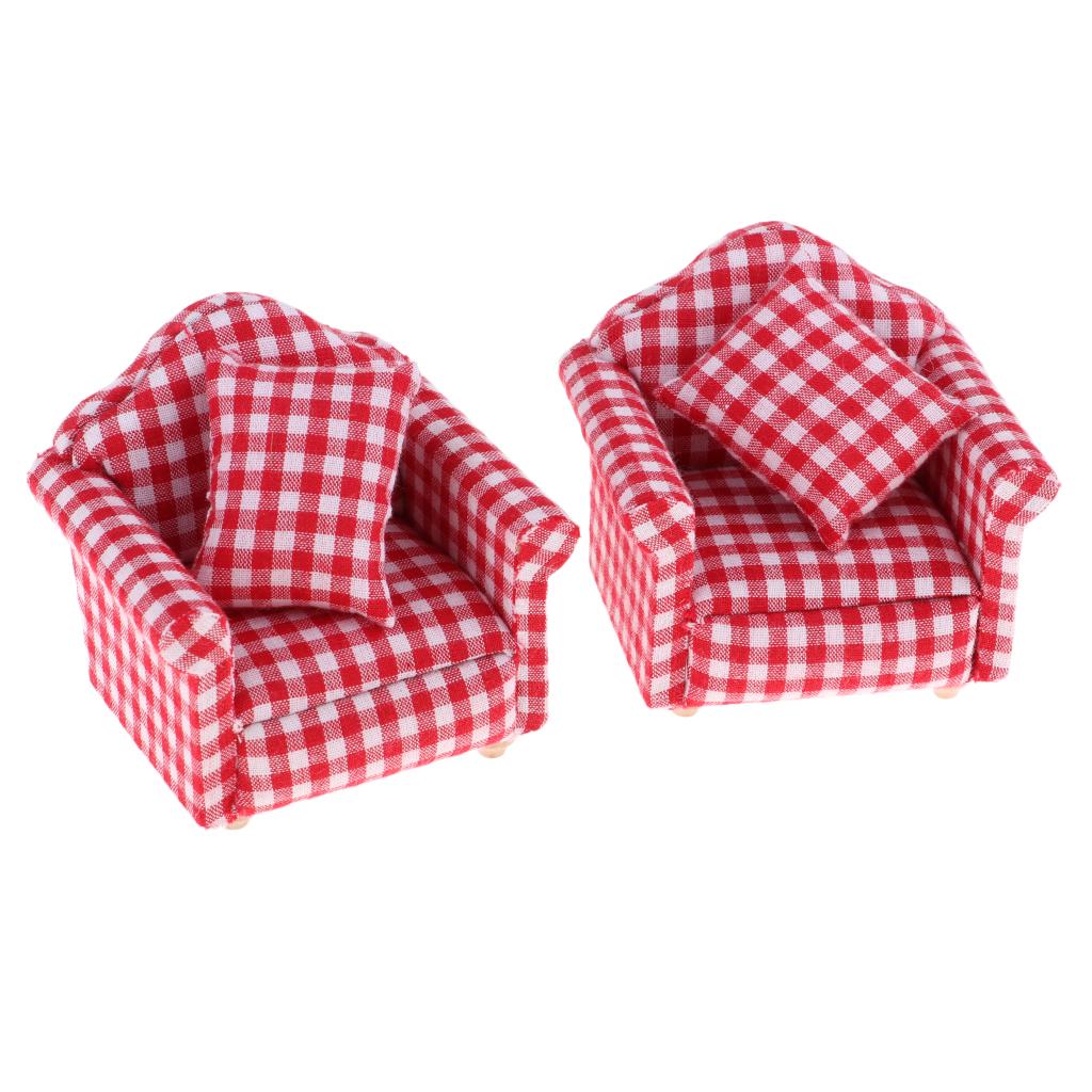 1/12 Dollhouse Furniture Miniature Wooden End Table & Sofa Set Model Decor