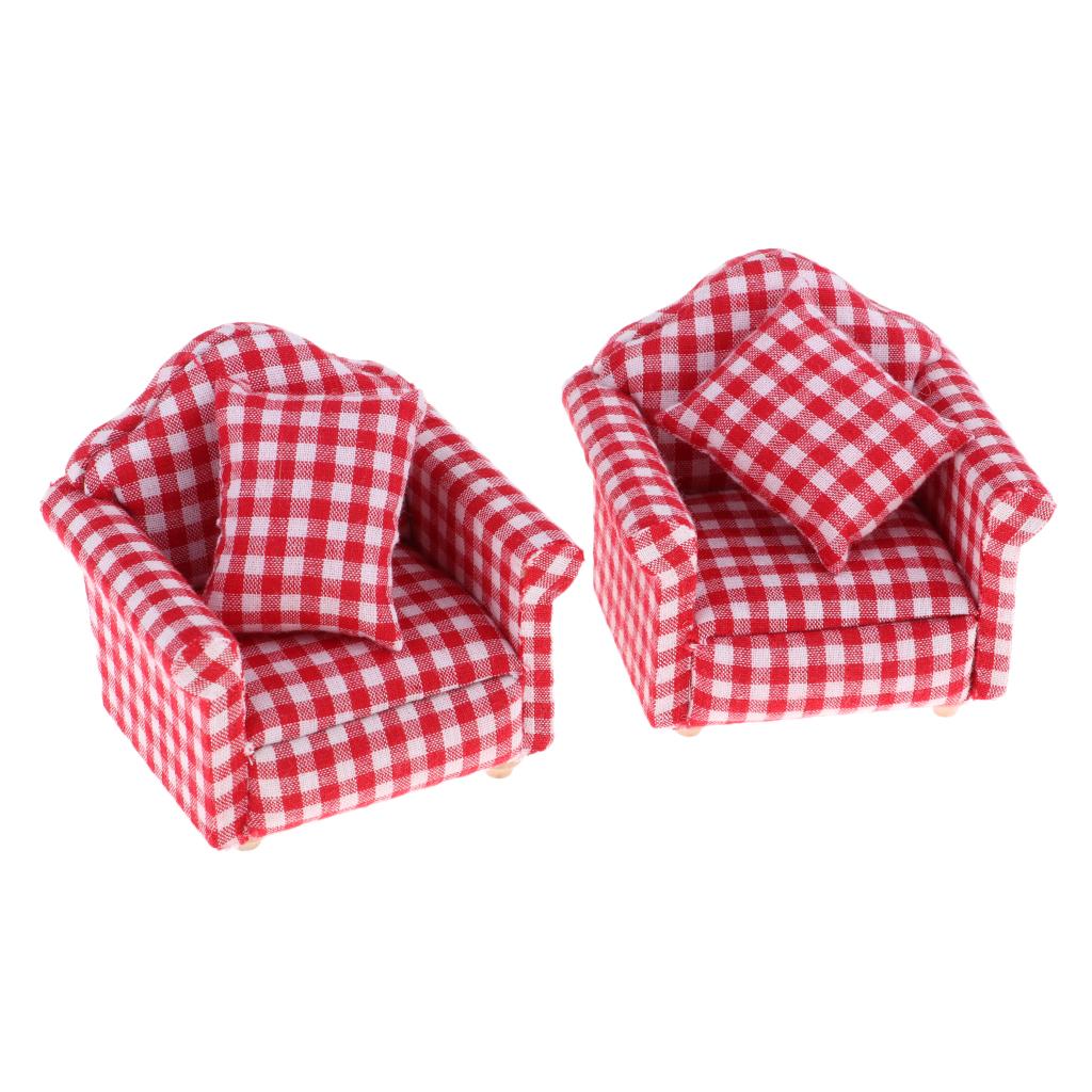 Miniature Wooden End Table & Sofa Set Model Toy For 1/12 Dollhouse Furniture
