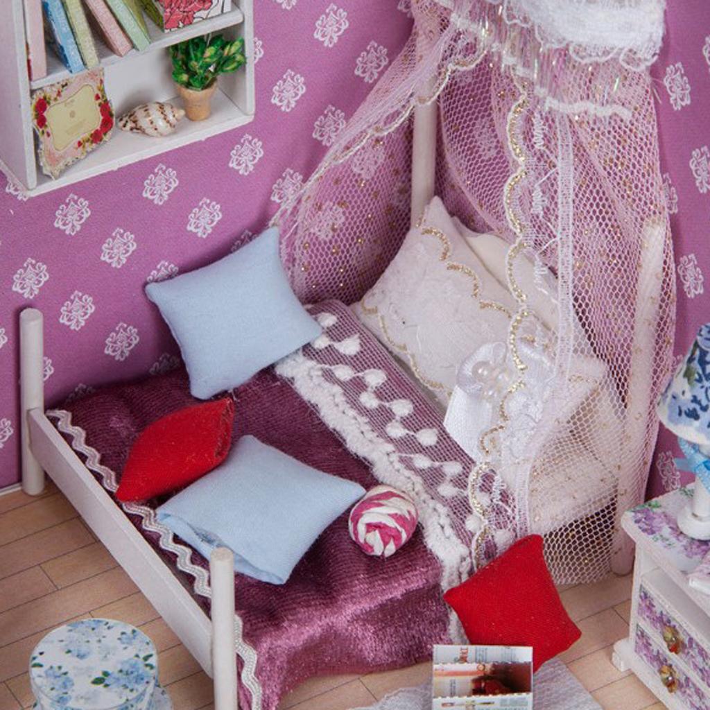 DIY Dollhouse Miniature Kit with Furniture LED Light Queen Bedroom Kids Gift