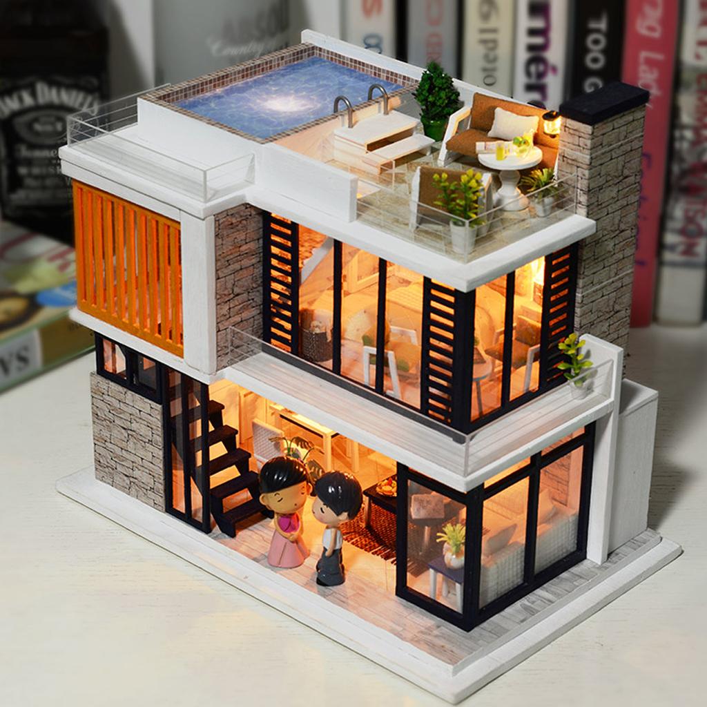 DIY Dolls House Kit Wooden Miniature with Furniture LED Lights Florence Town