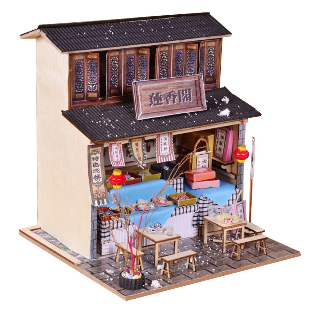 1/24 DIY Dollhouse Miniature Kit w/ Furniture, Light Archaic Snack Shop Gift