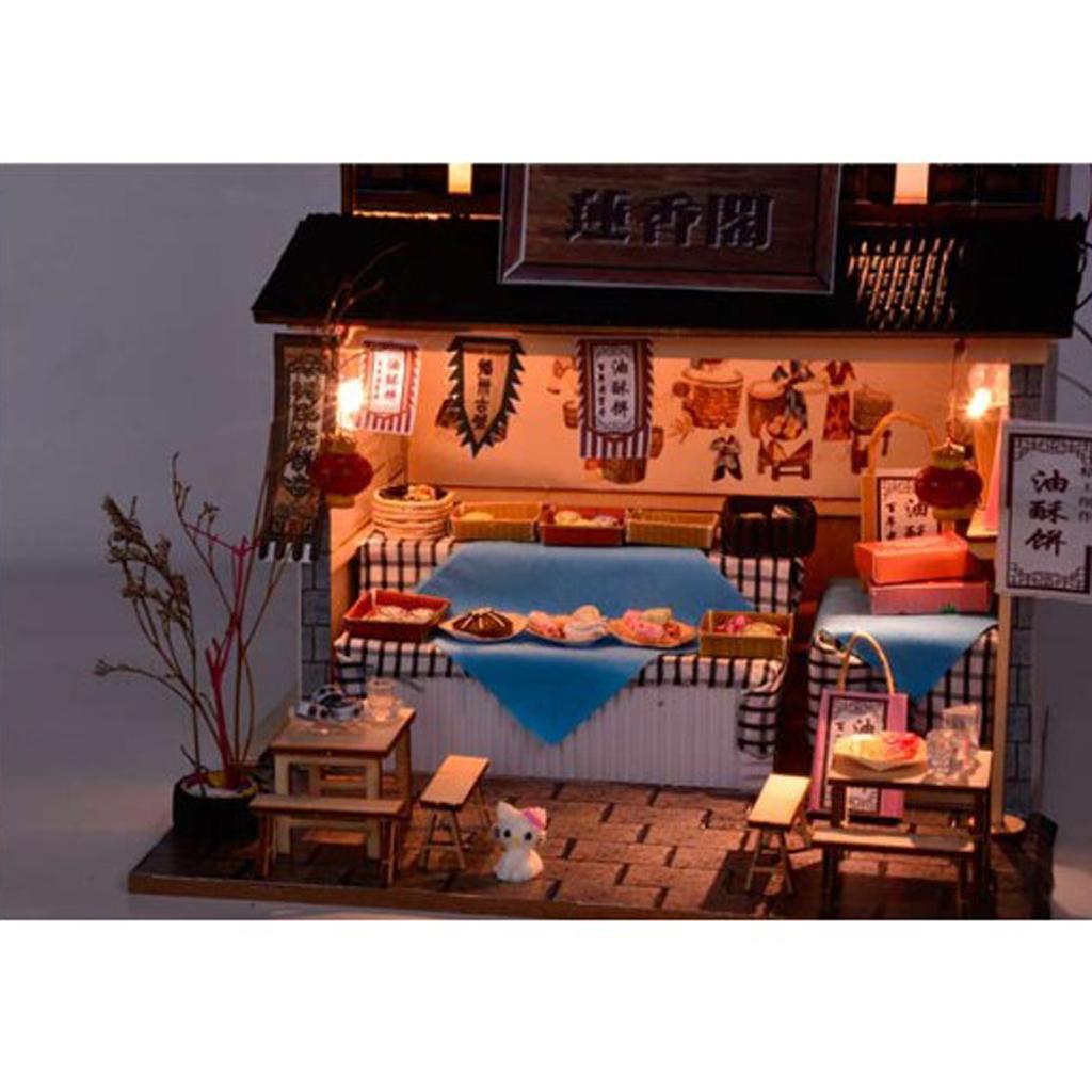 1/24 DIY Dollhouse Miniature Kit w/ Furniture, Light Archaic Snack Shop Gift
