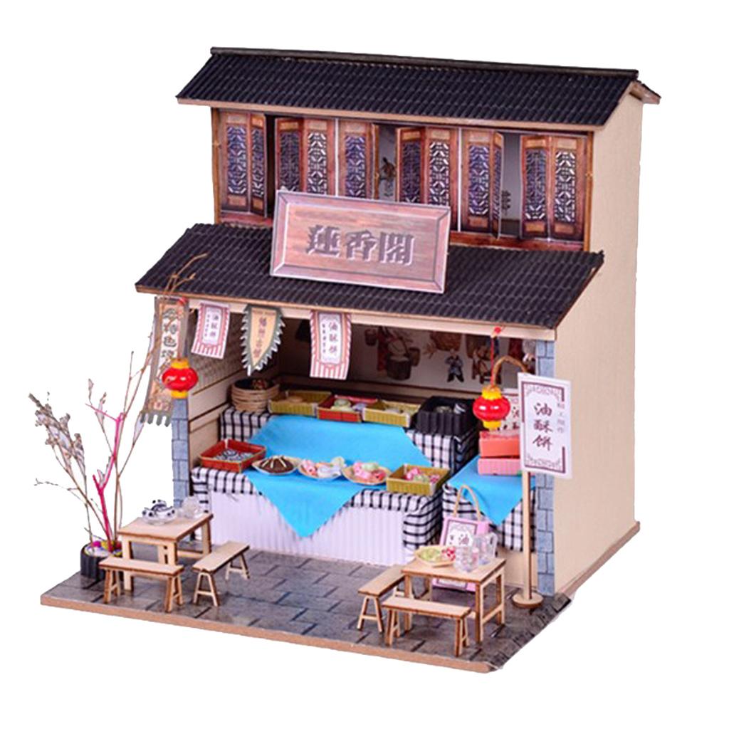1/24 DIY Dollhouse Miniature Kit w/ Furniture, Light Archaic Snack Shop Gift