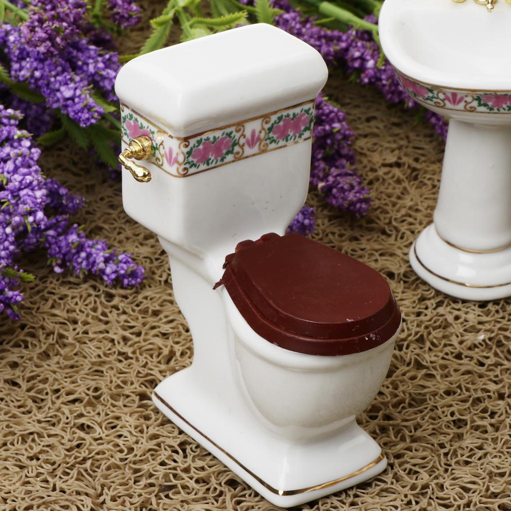 4Pcs White Porcelain Bathroom Model Set 1/12 Dollhouse Miniature Funiture #2