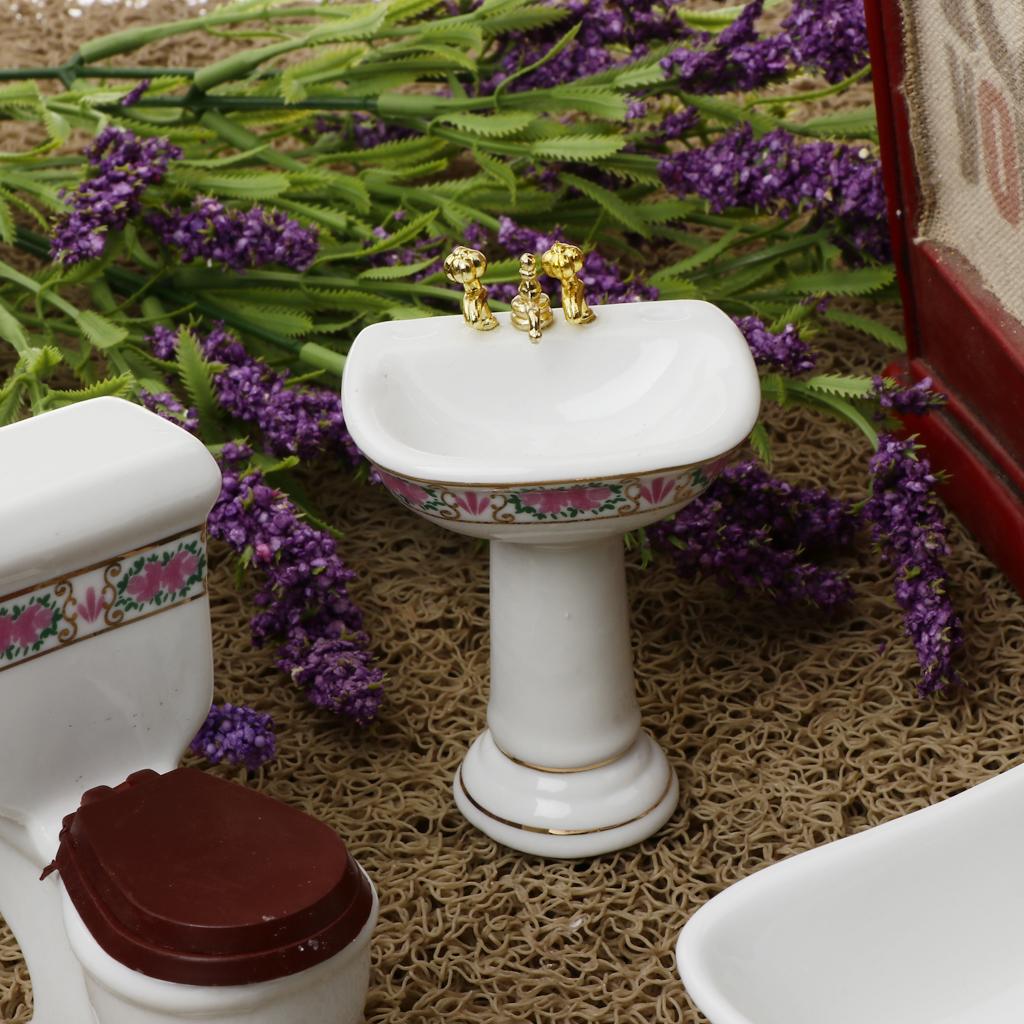 4Pcs White Porcelain Bathroom Model Set 1/12 Dollhouse Miniature Funiture #2