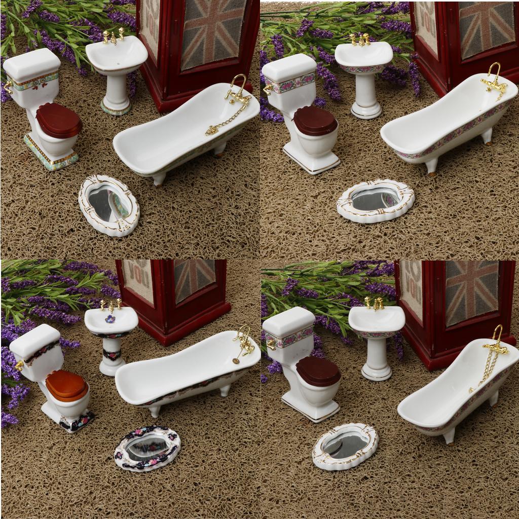 4Pcs White Porcelain Bathroom Model Set 1/12 Dollhouse Miniature Funiture #2