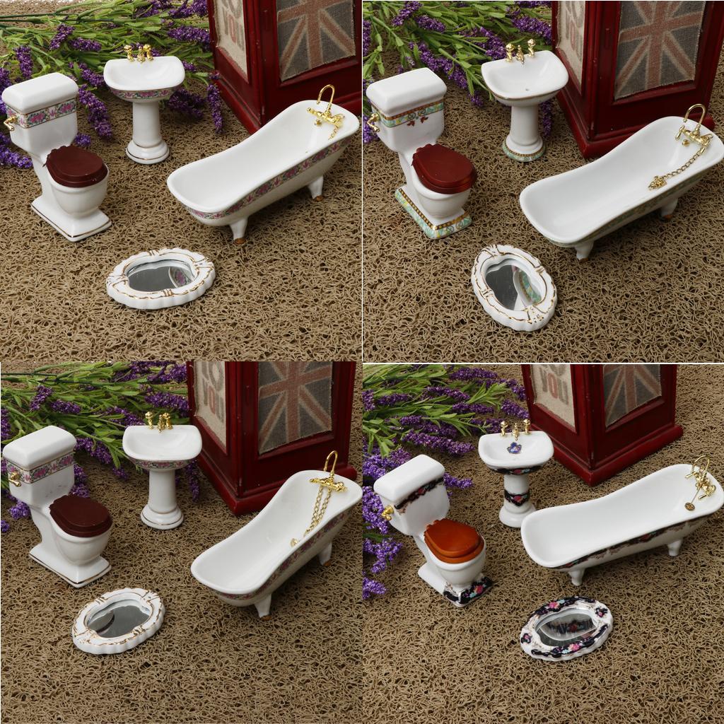 4Pcs White Porcelain Bathroom Model Set 1/12 Dollhouse Miniature Funiture #2