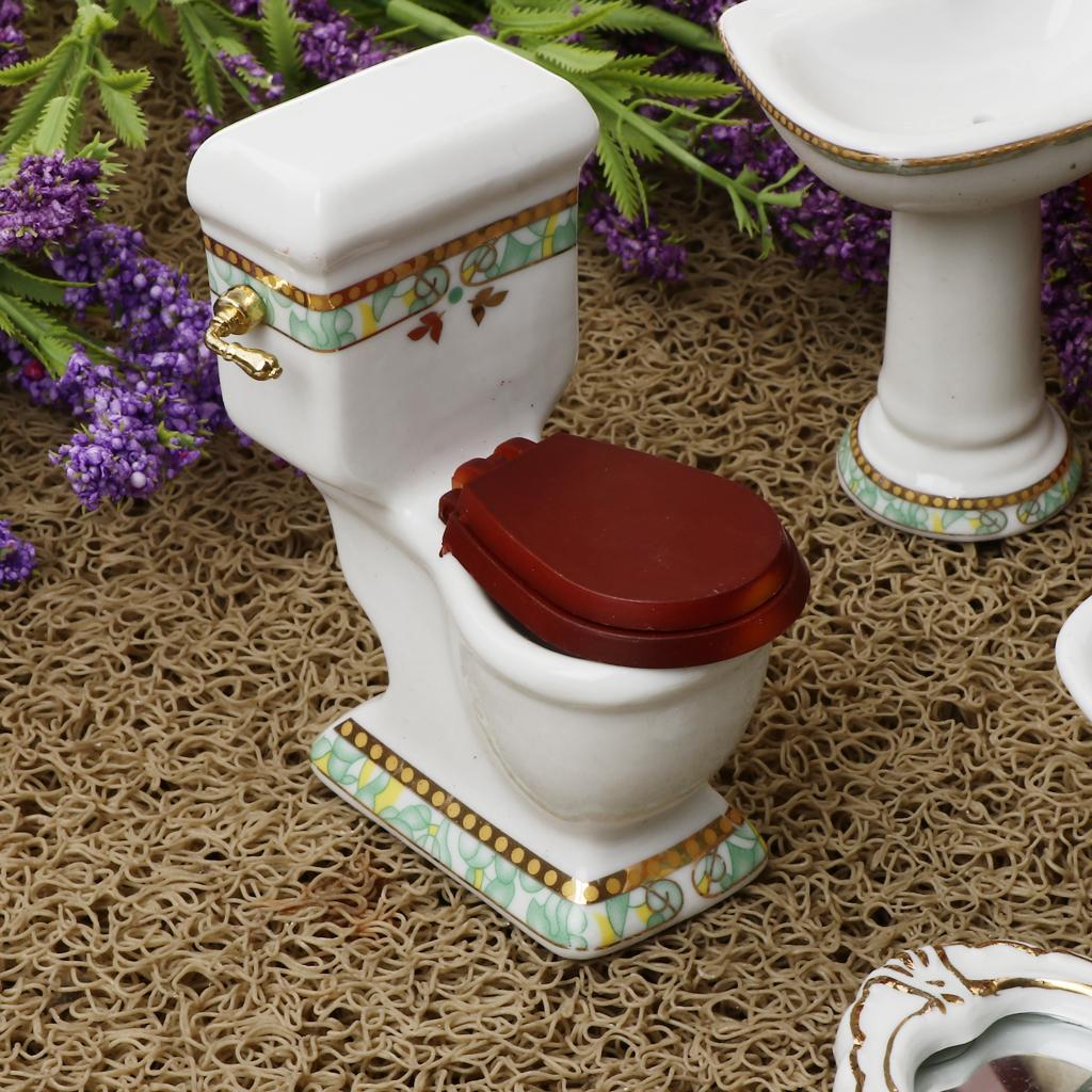 4Pcs White Porcelain Bathroom Model Set 1/12 Dollhouse Miniature Funiture #1