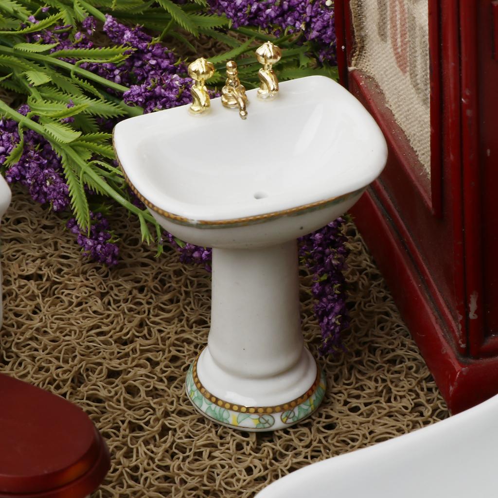 4Pcs White Porcelain Bathroom Model Set 1/12 Dollhouse Miniature Funiture #1