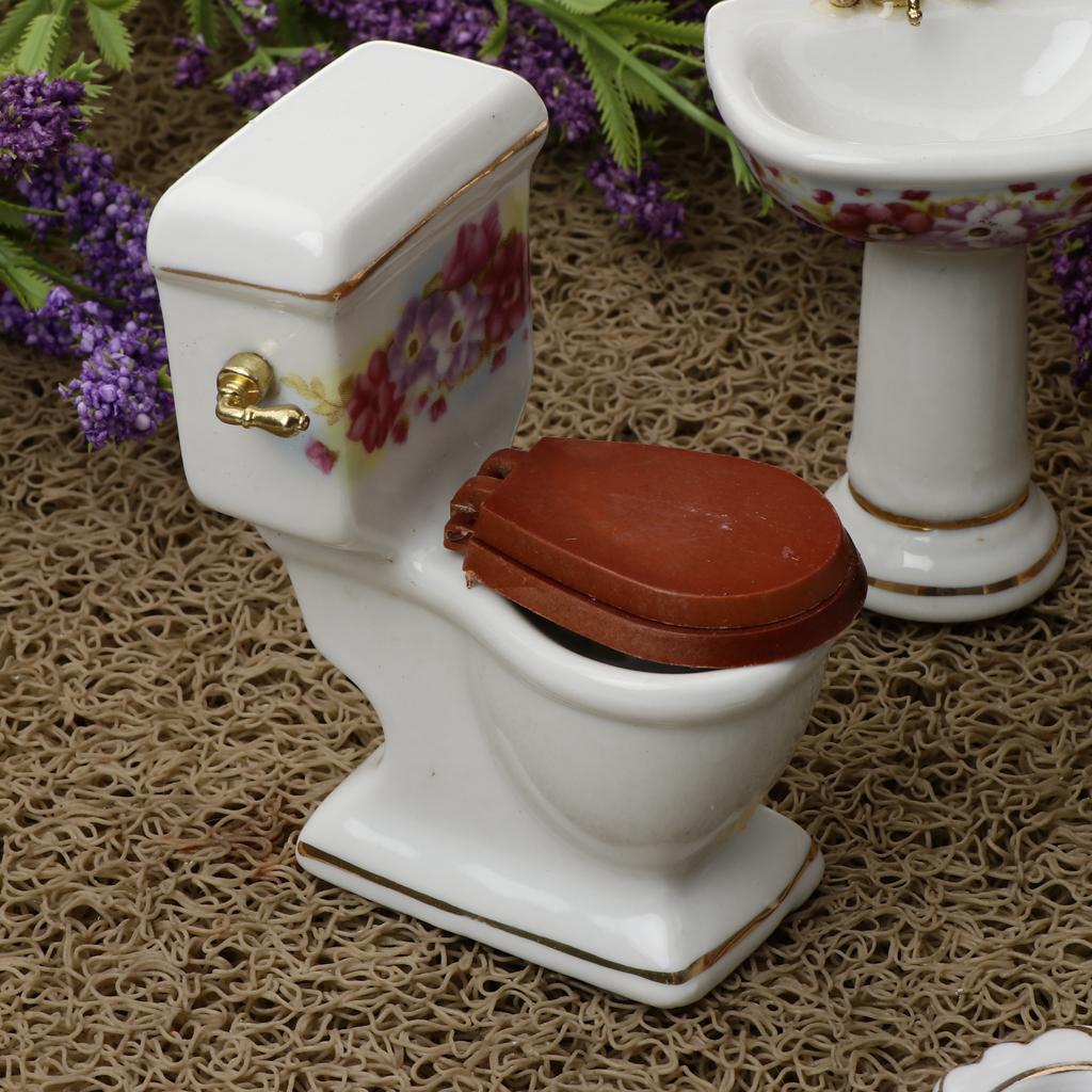 1/12 Dollhouse Miniature Furniture Accessories Bathtub Toilet Basin Kit 4pcs