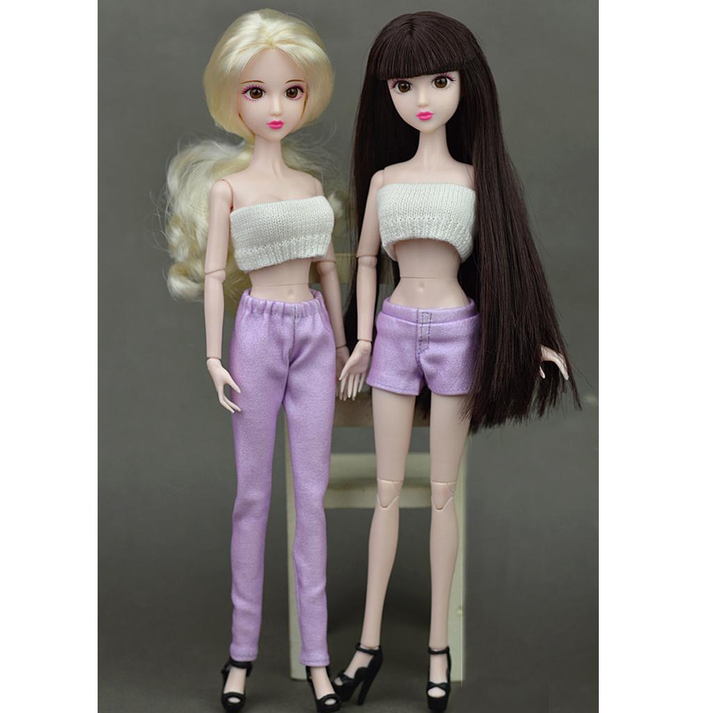 2pcs Fashion Long Trouser Short Pants Suit for 1/6 BJD Girl Dolls Purple