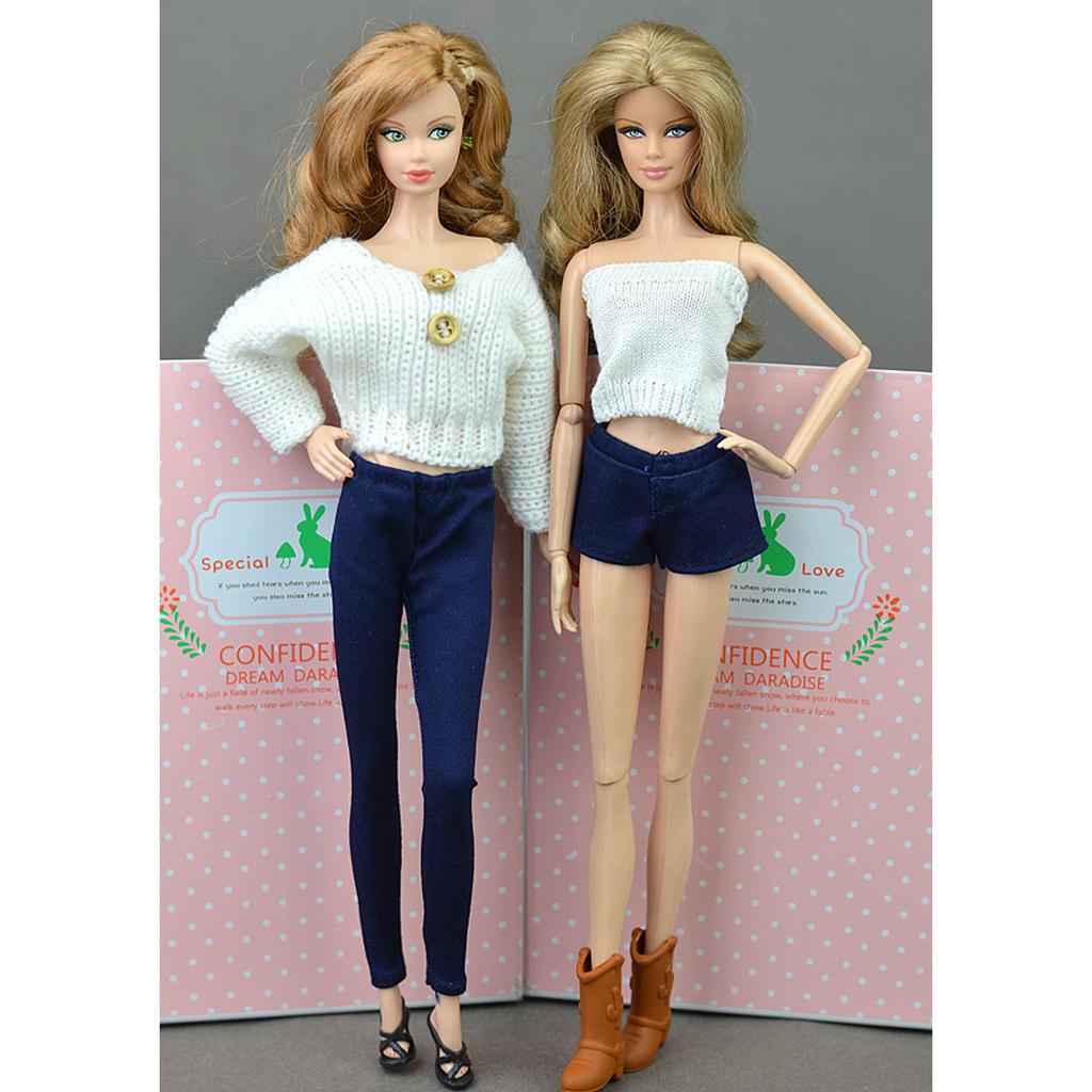 2pcs Fashion Long Trouser Short Pants Suit for 1/6 BJD Girl Dolls Dark Blue
