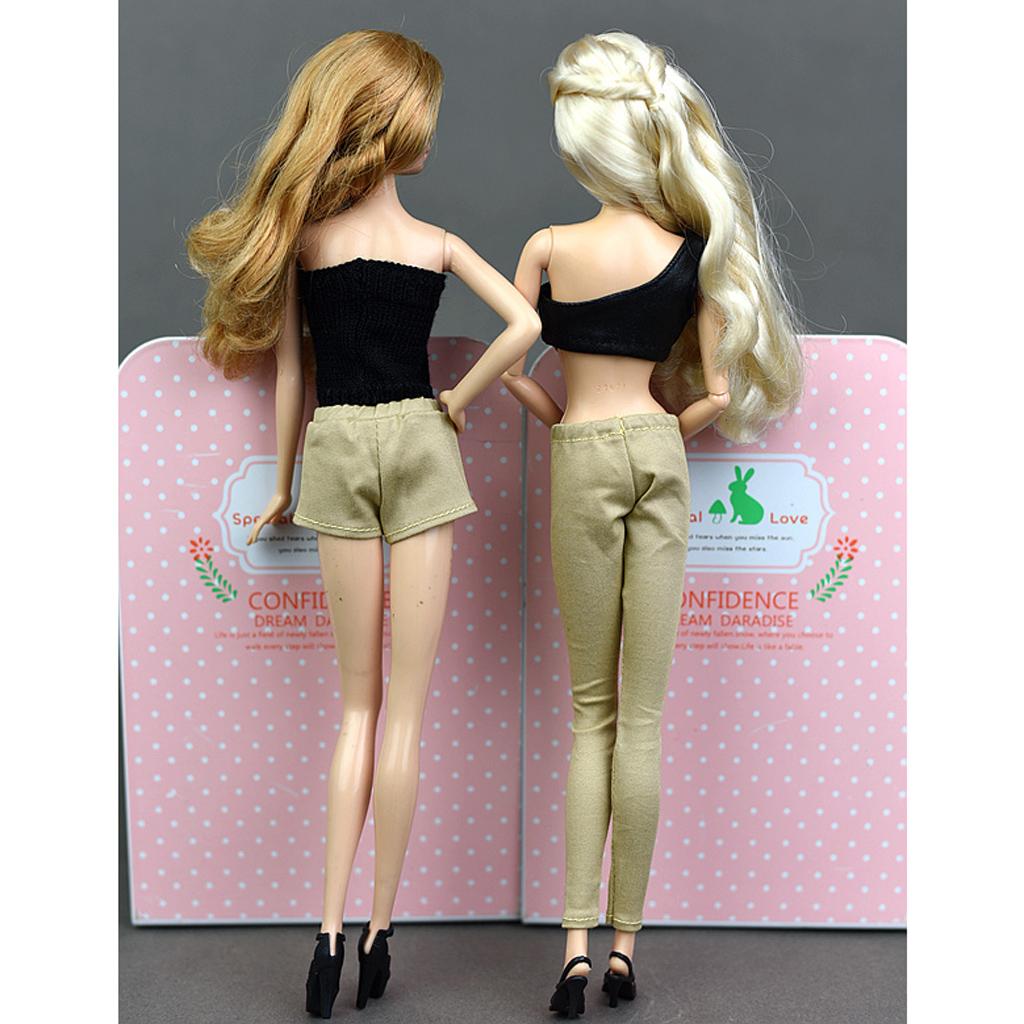 2pcs Fashion Long Trouser Short Pants Suit for 1/6 BJD Girl Dolls Khaki